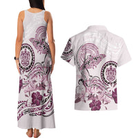 Polynesian Manta Ray Couples Matching Tank Maxi Dress and Hawaiian Shirt Pink Floral Turtle Tattoo LT9 - Polynesian Pride