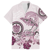 Polynesian Manta Ray Family Matching Long Sleeve Bodycon Dress and Hawaiian Shirt Pink Floral Turtle Tattoo - Polynesian Pride