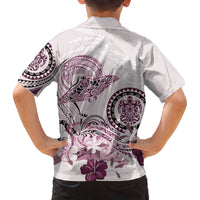 Polynesian Manta Ray Family Matching Off The Shoulder Long Sleeve Dress and Hawaiian Shirt Pink Floral Turtle Tattoo - Polynesian Pride