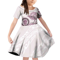 Polynesian Manta Ray Family Matching Off Shoulder Short Dress and Hawaiian Shirt Pink Floral Turtle Tattoo - Polynesian Pride