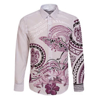 Polynesian Manta Ray Family Matching Off Shoulder Short Dress and Hawaiian Shirt Pink Floral Turtle Tattoo - Polynesian Pride