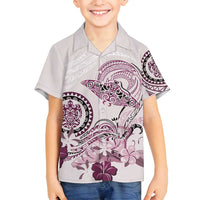 Polynesian Manta Ray Family Matching Off Shoulder Short Dress and Hawaiian Shirt Pink Floral Turtle Tattoo - Polynesian Pride
