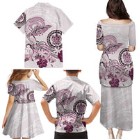Polynesian Manta Ray Family Matching Puletasi and Hawaiian Shirt Pink Floral Turtle Tattoo - Polynesian Pride