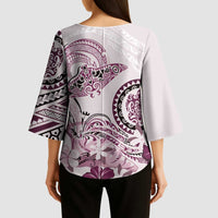Polynesian Manta Ray Kimono Sleeve Blouse Pink Floral Turtle Tattoo - Polynesian Pride