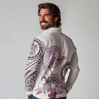 Polynesian Manta Ray Long Sleeve Polo Shirt Pink Floral Turtle Tattoo - Polynesian Pride