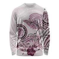 Polynesian Manta Ray Long Sleeve Shirt Pink Floral Turtle Tattoo - Polynesian Pride