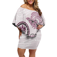Polynesian Manta Ray Off Shoulder Short Dress Pink Floral Turtle Tattoo - Polynesian Pride