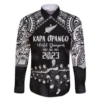 NZ Rugby Family Matching Puletasi Dress and Hawaiian Shirt Kapa Opango Maori Haka With Years of The All Black Champions LT9 Dad's Shirt - Long Sleeve Black - Polynesian Pride