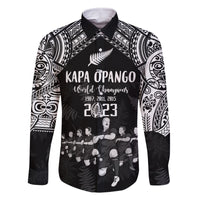 NZ Rugby Family Matching Tank Maxi Dress and Hawaiian Shirt Kapa Opango Maori Haka With Years of The All Black Champions LT9 Dad's Shirt - Long Sleeve Black - Polynesian Pride