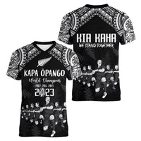 NZ Rugby Women V Neck T Shirt Kapa Opango Maori Haka With Years of The All Black Champions LT9 - Polynesian Pride