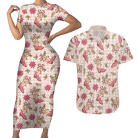 Beige Paniolo Palaka Hawaiian Cowgirl Christmas Couples Matching Short Sleeve Bodycon Dress and Hawaiian Shirt - Polynesian Pride