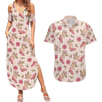 Beige Paniolo Palaka Hawaiian Cowgirl Christmas Couples Matching Summer Maxi Dress and Hawaiian Shirt - Polynesian Pride