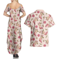 Beige Paniolo Palaka Hawaiian Cowgirl Christmas Couples Matching Summer Maxi Dress and Hawaiian Shirt - Polynesian Pride