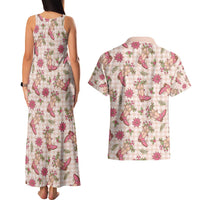 Beige Paniolo Palaka Hawaiian Cowgirl Christmas Couples Matching Tank Maxi Dress and Hawaiian Shirt - Polynesian Pride