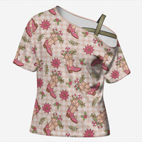 Beige Paniolo Palaka Hawaiian Cowgirl Christmas Cross Shoulder Shirt LT9 Female Beige - Polynesian Pride