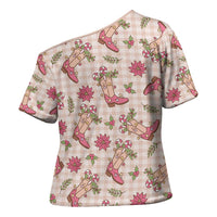 Beige Paniolo Palaka Hawaiian Cowgirl Christmas Cross Shoulder Shirt LT9 - Polynesian Pride