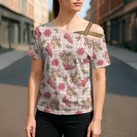 Beige Paniolo Palaka Hawaiian Cowgirl Christmas Cross Shoulder Shirt LT9 - Polynesian Pride