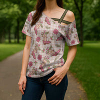 Beige Paniolo Palaka Hawaiian Cowgirl Christmas Cross Shoulder Shirt LT9 - Polynesian Pride