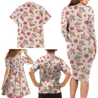Beige Paniolo Palaka Hawaiian Cowgirl Christmas Family Matching Long Sleeve Bodycon Dress and Hawaiian Shirt - Polynesian Pride