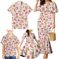 Beige Paniolo Palaka Hawaiian Cowgirl Christmas Family Matching Mermaid Dress and Hawaiian Shirt - Polynesian Pride