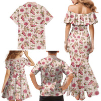 Beige Paniolo Palaka Hawaiian Cowgirl Christmas Family Matching Mermaid Dress and Hawaiian Shirt - Polynesian Pride