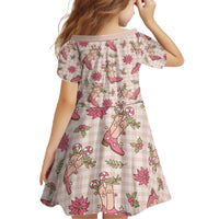 Beige Paniolo Palaka Hawaiian Cowgirl Christmas Family Matching Off The Shoulder Long Sleeve Dress and Hawaiian Shirt - Polynesian Pride