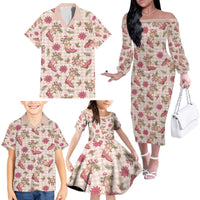 Beige Paniolo Palaka Hawaiian Cowgirl Christmas Family Matching Off The Shoulder Long Sleeve Dress and Hawaiian Shirt - Polynesian Pride