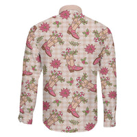 Beige Paniolo Palaka Hawaiian Cowgirl Christmas Family Matching Off The Shoulder Long Sleeve Dress and Hawaiian Shirt - Polynesian Pride