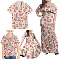 Beige Paniolo Palaka Hawaiian Cowgirl Christmas Family Matching Off Shoulder Maxi Dress and Hawaiian Shirt - Polynesian Pride