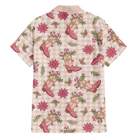 Beige Paniolo Palaka Hawaiian Cowgirl Christmas Family Matching Off Shoulder Maxi Dress and Hawaiian Shirt - Polynesian Pride
