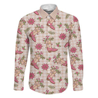 Beige Paniolo Palaka Hawaiian Cowgirl Christmas Family Matching Off Shoulder Maxi Dress and Hawaiian Shirt - Polynesian Pride