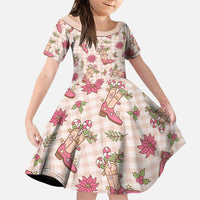 Beige Paniolo Palaka Hawaiian Cowgirl Christmas Family Matching Off Shoulder Short Dress and Hawaiian Shirt - Polynesian Pride
