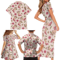 Beige Paniolo Palaka Hawaiian Cowgirl Christmas Family Matching Short Sleeve Bodycon Dress and Hawaiian Shirt - Polynesian Pride