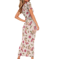 Beige Paniolo Palaka Hawaiian Cowgirl Christmas Family Matching Short Sleeve Bodycon Dress and Hawaiian Shirt - Polynesian Pride