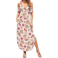 Beige Paniolo Palaka Hawaiian Cowgirl Christmas Family Matching Summer Maxi Dress and Hawaiian Shirt - Polynesian Pride