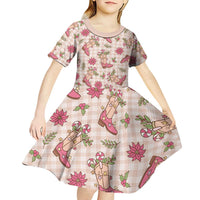 Beige Paniolo Palaka Hawaiian Cowgirl Christmas Kid Short Sleeve Dress - Polynesian Pride