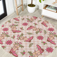 Beige Paniolo Palaka Hawaiian Cowgirl Christmas Round Carpet - Polynesian Pride