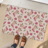 Beige Paniolo Palaka Hawaiian Cowgirl Christmas Rubber Doormat - Polynesian Pride