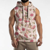 Beige Paniolo Palaka Hawaiian Cowgirl Christmas Sleeveless Hoodie - Polynesian Pride