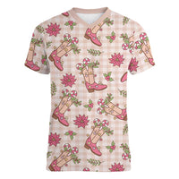 Beige Paniolo Palaka Hawaiian Cowgirl Christmas Women V-Neck T-Shirt - Polynesian Pride