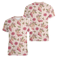 Beige Paniolo Palaka Hawaiian Cowgirl Christmas Women V-Neck T-Shirt - Polynesian Pride