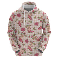 Beige Paniolo Palaka Hawaiian Cowgirl Christmas Zip Hoodie LT9 - Polynesian Pride