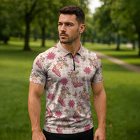 Beige Paniolo Palaka Hawaiian Cowgirl Christmas Zipper Polo Shirt - Polynesian Pride