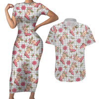Gray Paniolo Palaka Hawaiian Cowgirl Christmas Couples Matching Short Sleeve Bodycon Dress and Hawaiian Shirt - Polynesian Pride