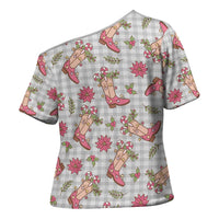Gray Paniolo Palaka Hawaiian Cowgirl Christmas Cross Shoulder Shirt - Polynesian Pride
