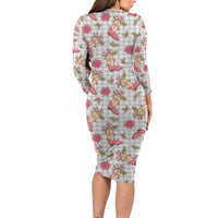 Gray Paniolo Palaka Hawaiian Cowgirl Christmas Family Matching Long Sleeve Bodycon Dress and Hawaiian Shirt - Polynesian Pride