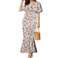 Gray Paniolo Palaka Hawaiian Cowgirl Christmas Family Matching Mermaid Dress and Hawaiian Shirt - Polynesian Pride