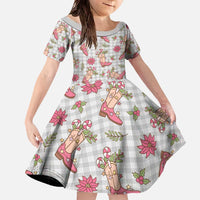 Gray Paniolo Palaka Hawaiian Cowgirl Christmas Family Matching Off The Shoulder Long Sleeve Dress and Hawaiian Shirt - Polynesian Pride
