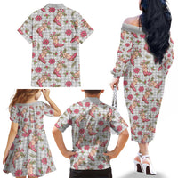 Gray Paniolo Palaka Hawaiian Cowgirl Christmas Family Matching Off The Shoulder Long Sleeve Dress and Hawaiian Shirt - Polynesian Pride