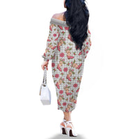 Gray Paniolo Palaka Hawaiian Cowgirl Christmas Family Matching Off The Shoulder Long Sleeve Dress and Hawaiian Shirt - Polynesian Pride